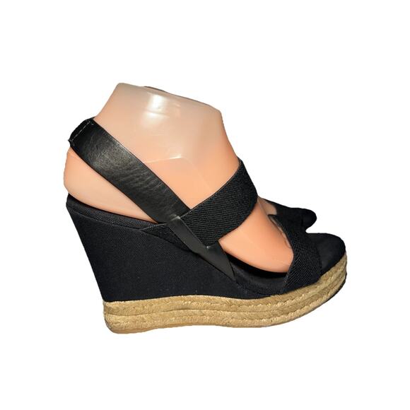 TORY BURCH Espadrille Wedge Platform Sandals 2 Band Black Leather US 8.… - Picture 1 of 12